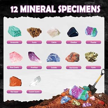 Byncceh Edelsteine Ausgraben für Kinder ab 6-12 Jahren Edelsteine Ausgraben Set mit 12 Mineralien Steine Mineralogie Spielzeug Geologie Archäologie Geschenk für Kinder Jungen Mädchen