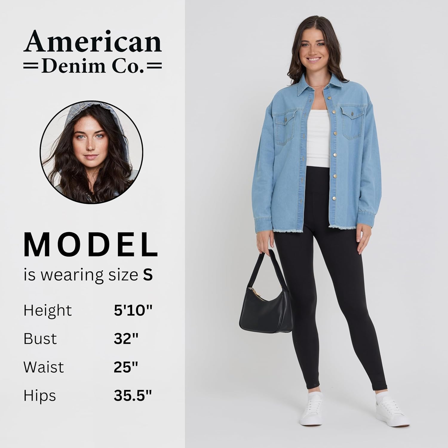 American Denim Shirt Women, Denim Tops Shacket Plus Size, Oversized Button Down Shirts for Women XS-3X - Image 4