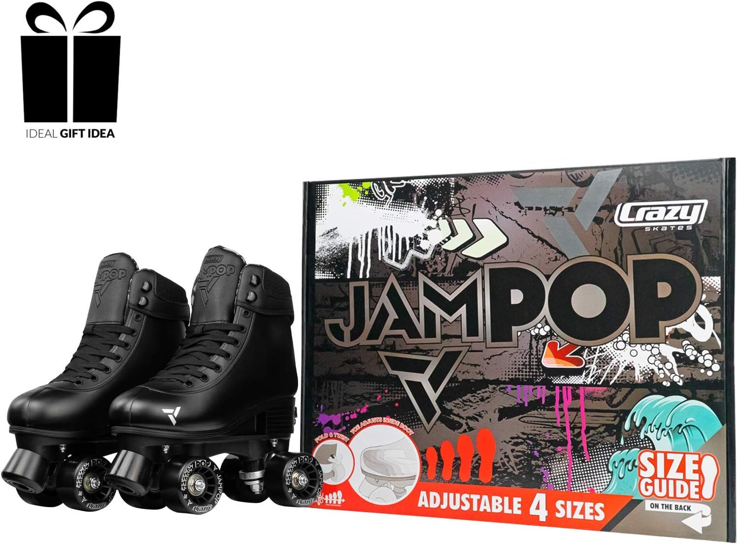Crazy Skates Adjustable Roller Skates for Boys and Girls - Jam Pop Series - Size Adjustable to Fit 4 Sizes