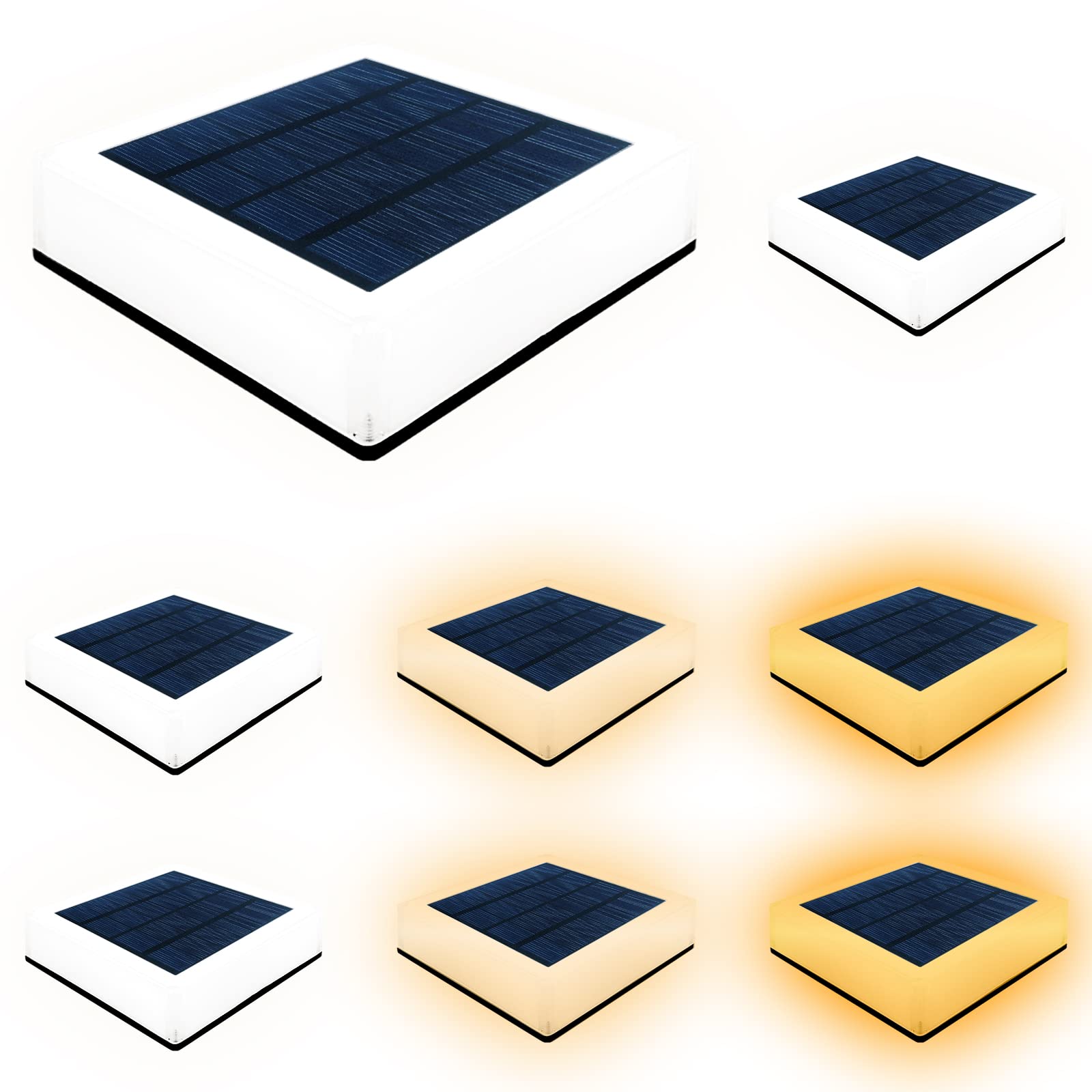 ILIKEPOW8 Pack Solar Post Lights, Solar Post Cap Light Solar Powered Light for Fence Deck or Patio,IP67 Waterproof Fence Lights, Lamp Fits 4x4, 5x5 or 6x6 Wooden Posts (Three-Color)