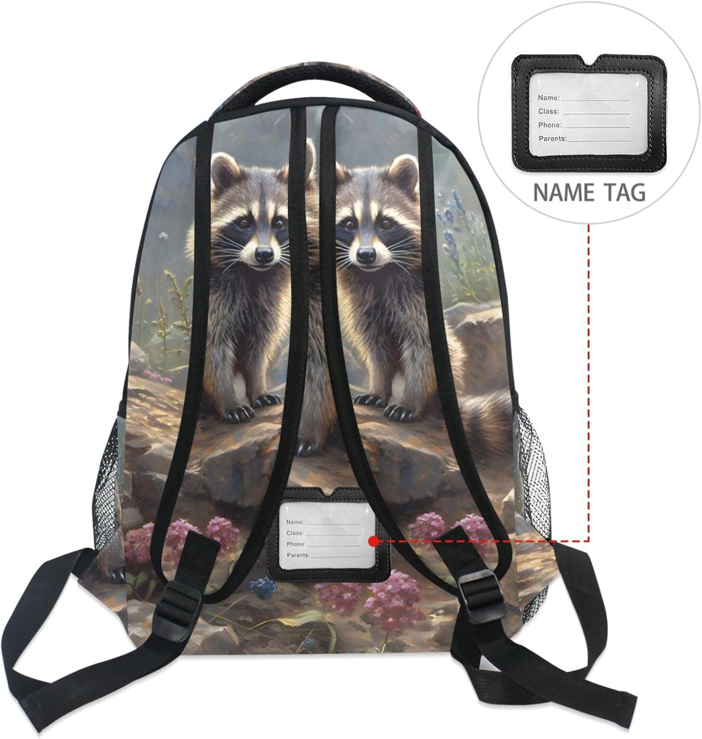 Raccoon on Rock Kids Travel Backpack Large Capacity Light Weight School Bag for Boys Girls Small