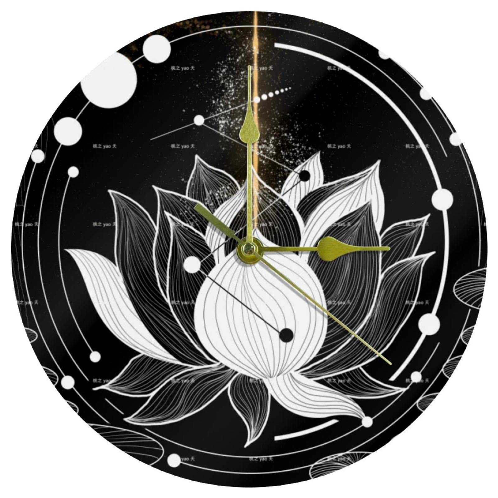 Horloge murale en acrylique non graduée et silencieuse de 24 cm au design fleur de lotus