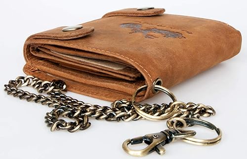 Miniatura 2 de Born to Ride Biker's RFID Cartera de cuero genuino con cadena de metal con moto, Marrón, Billetera triple