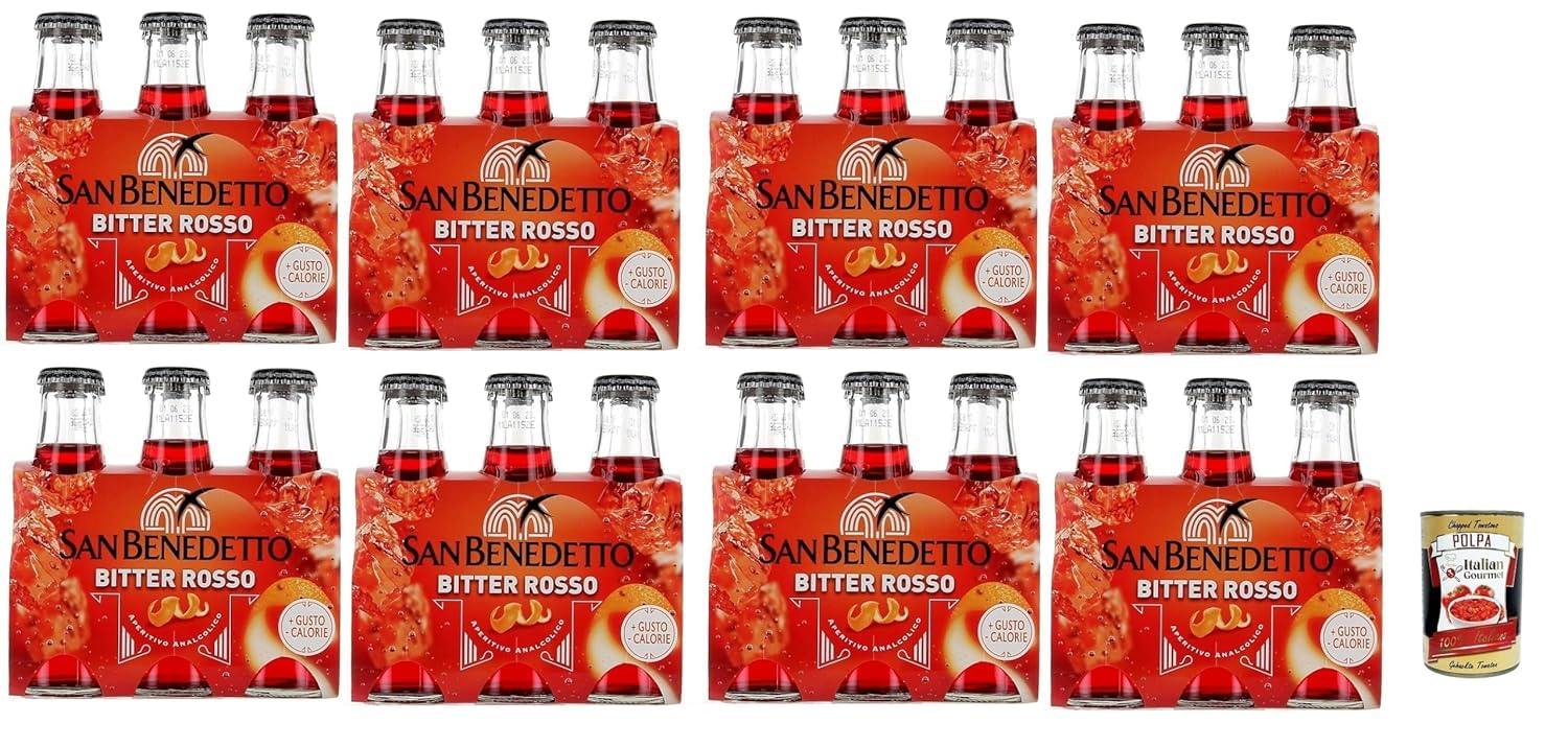 Italian Gourmet Bundle 48 x 100 ml Bitter Rouge Apéritif Sans Alcool + Italian Gourmet Polpa, 8 Packs de 6 Bouteilles, Boisson Rouge Gazeuse Saveur Amère et Agrumes