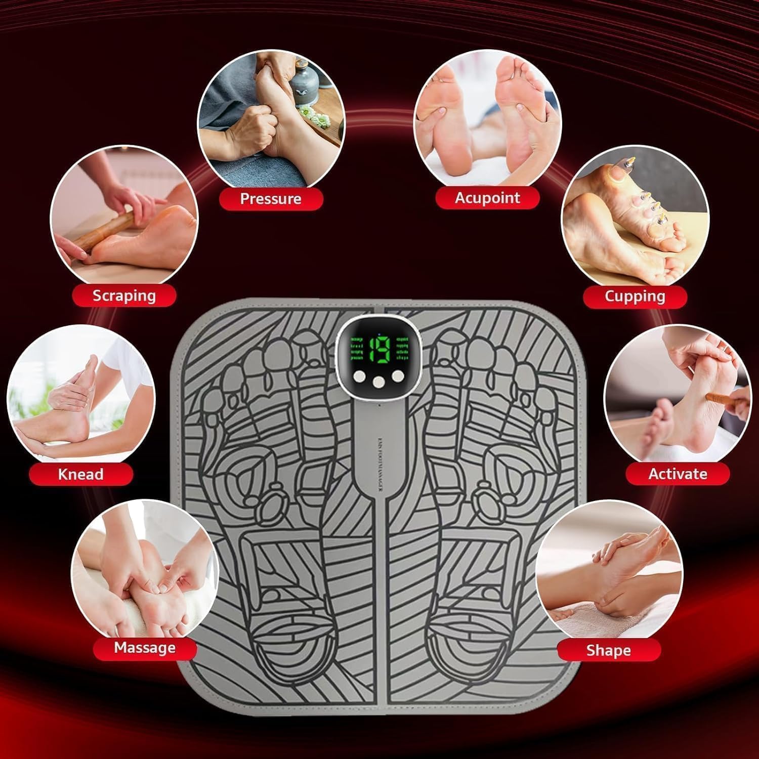 Massage Pieds,Bloconix masseur pieds electrique 8 Modes et 19 Intensités,Masseur de Pieds électrique Pliable et Portable pour la Circulation Sanguine et le Soulagement (Gris)