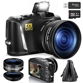 G-Anica 4K Digital Cameras for Photography and Video with Autofocus 16X Digital Zoom, 48MP Vlogging Camera, 3'' Flip Screen Compact Camera for Travel with 32GB SD Card