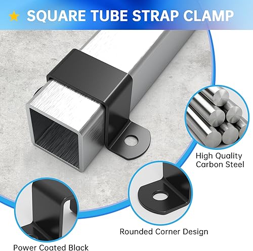Miniatura 4 de Abrazadera de correa de tubo cuadrado de 2 "x 2", soporte de abrazadera de tubo de acero en forma de U, abrazadera de tubo cuadrada, negro con