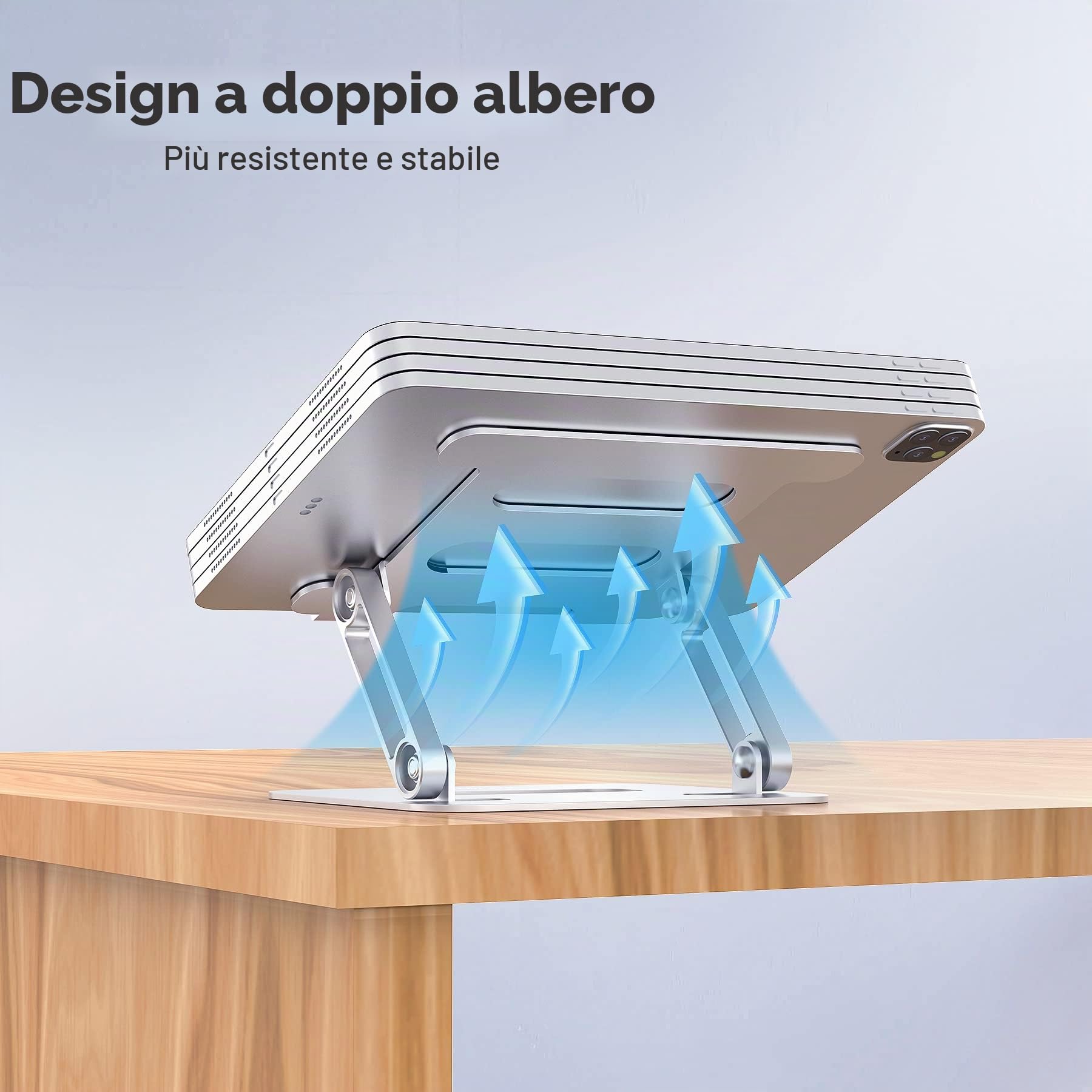 Supporto per tablet per scrivania, regolabile pieghevole in alluminio da tavolo compatibile con tablet come iPad Pro 9.7, 10.5, 13 Air Mini 4 3 2, Kindle, E-Reader (4-13 pollici),Argento