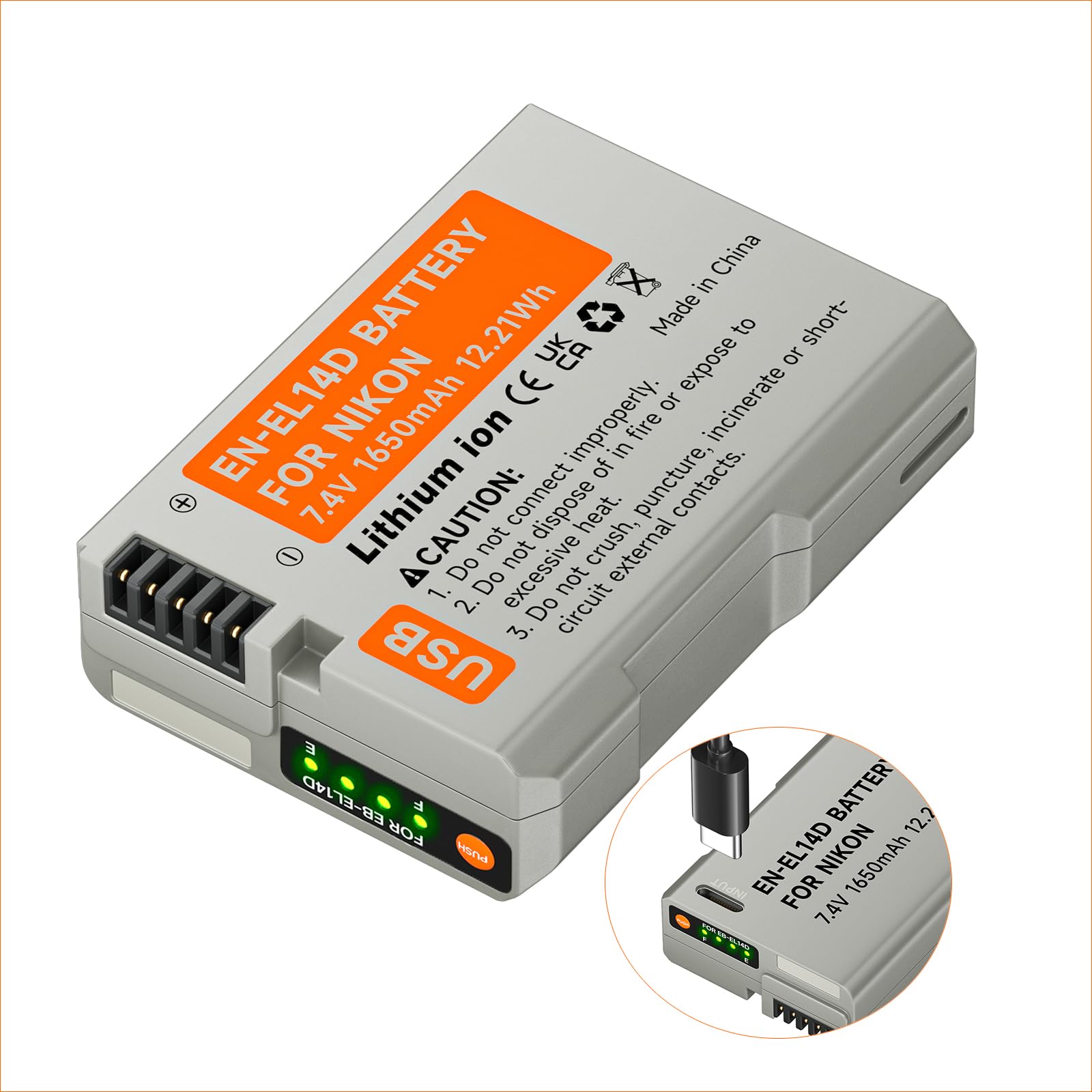 Endura DC14.8V 充電式バッテリー E-10【新品】 Amazon.com: EN-EL14, EN-EL14A USB C Direct Charging Replacement