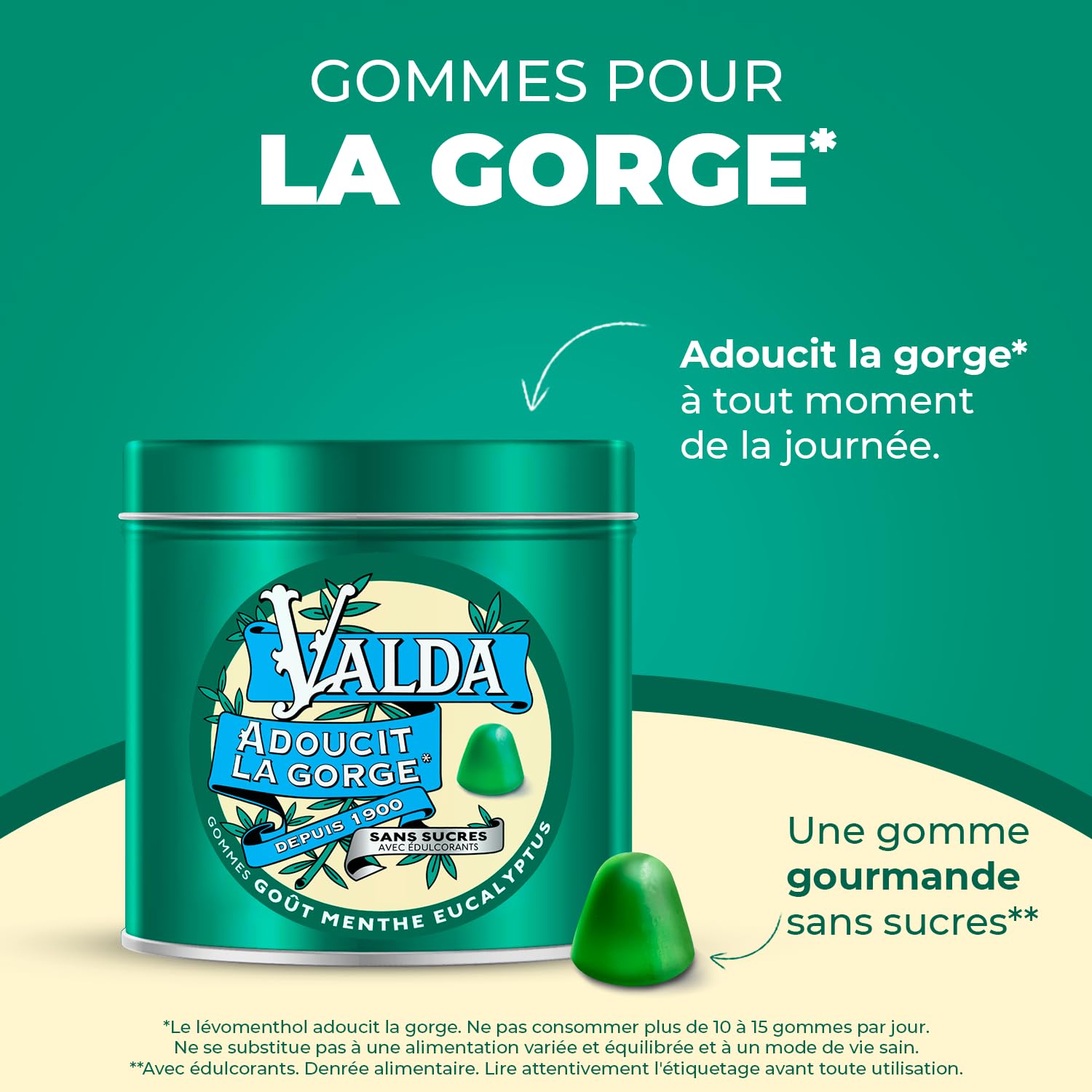Valda Gommes Sans Sucres Goût Menthe Eucalyptus Adoucit La Gorge 140 G