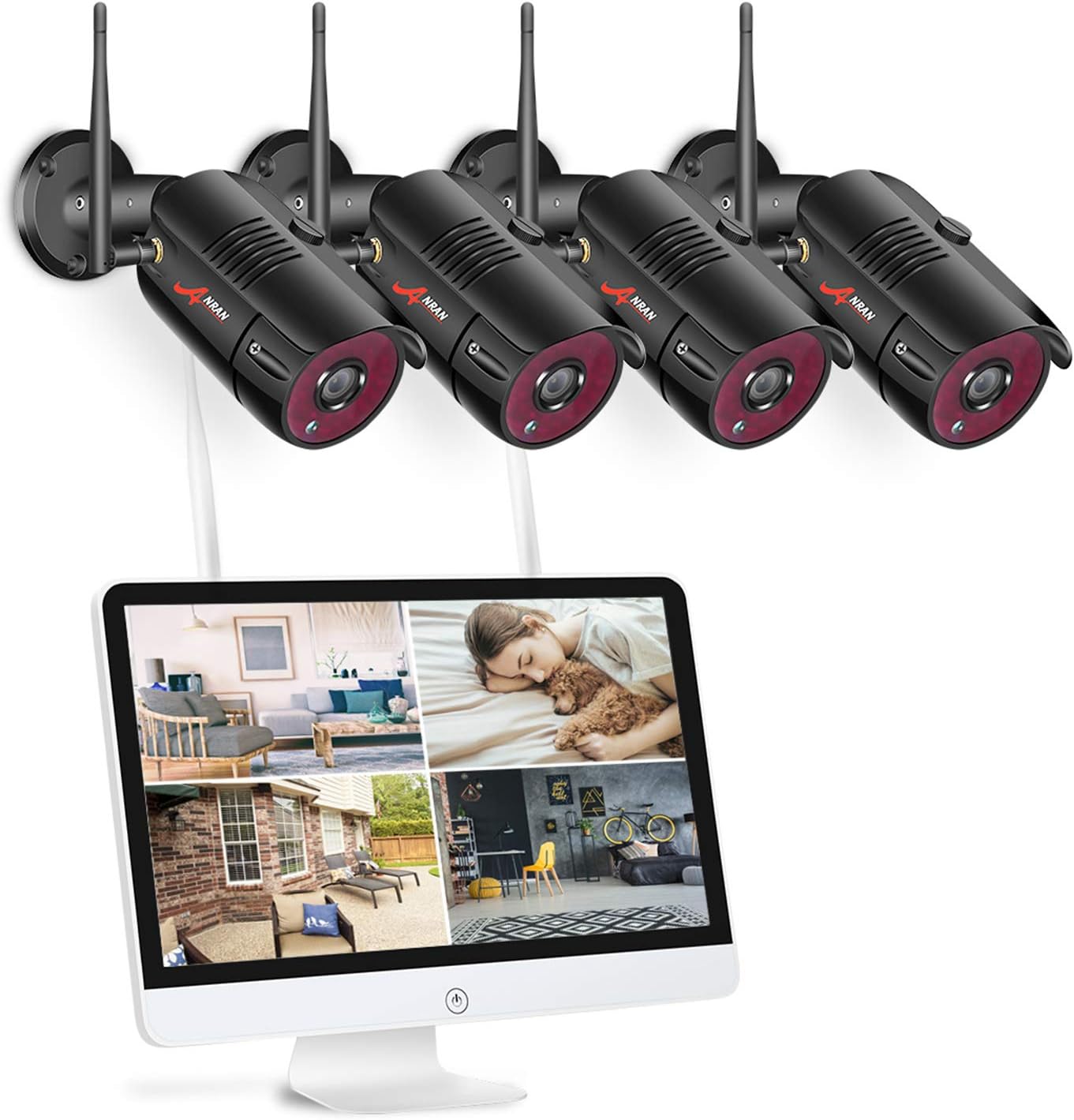 2020 New Wireless CCTV Camera System with Monitor, 4CH Home Security CCTV System, 4pcs Wireless Outdoor 1080P HD Cameras, Plug & Play, Easy Remote Access, 1TB HDD SWINWAY