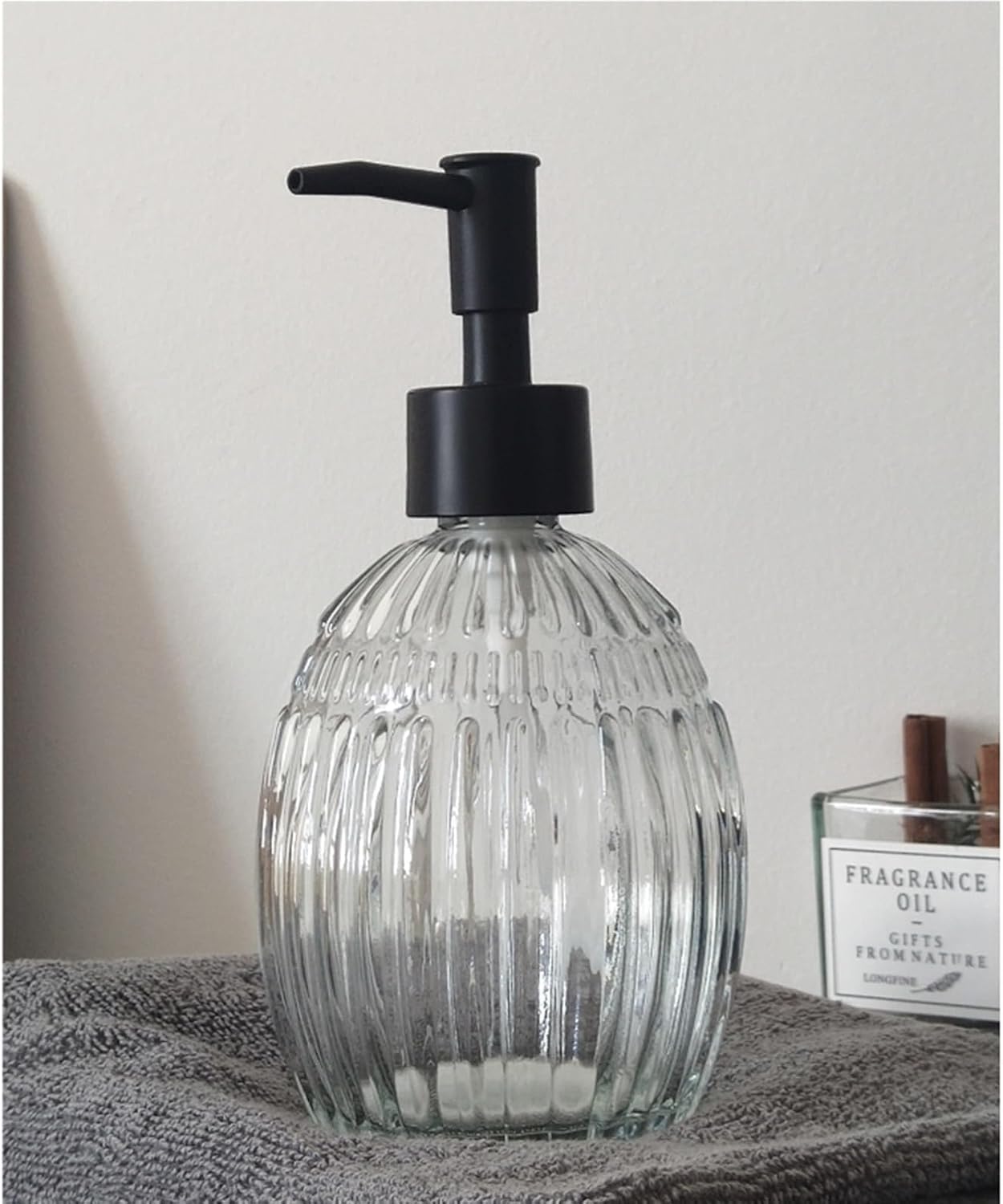 Dispenser di sapone in vetro trasparente da 400 ml con lozione for pompa, dispenser di sapone liquido ricaricabile for cucina e bagno | Black