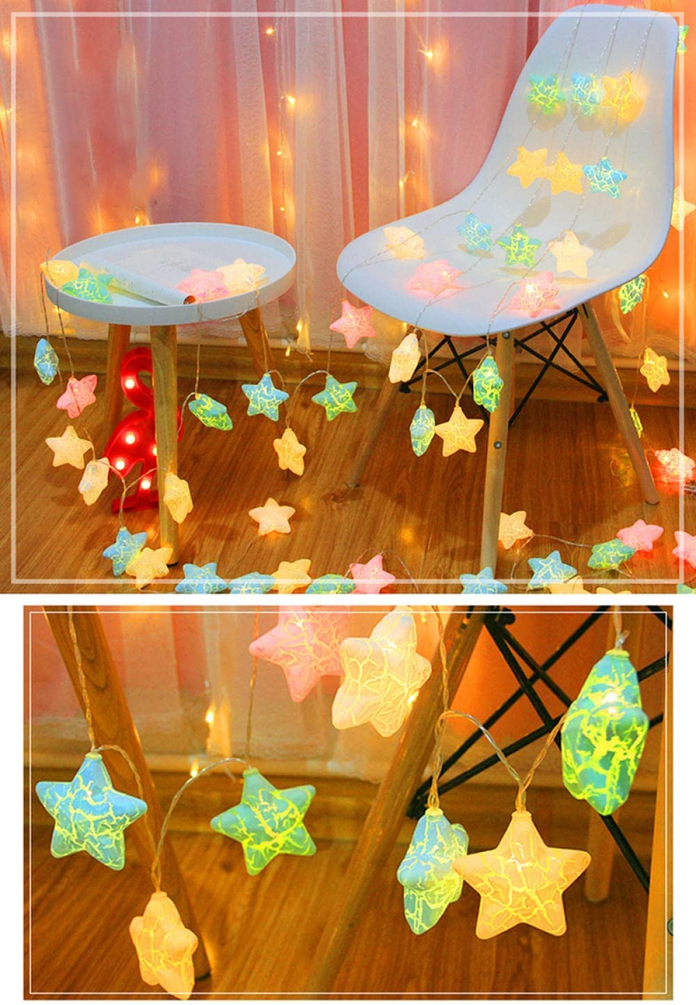 Lichterketten, Kreative Crack Star Lichterkette | LED | for Schlafzimmer, Hochzeit, Party, Weihnachtsbaumschmuck, Farbwechsel(Battery Power,19.6ft(40led))