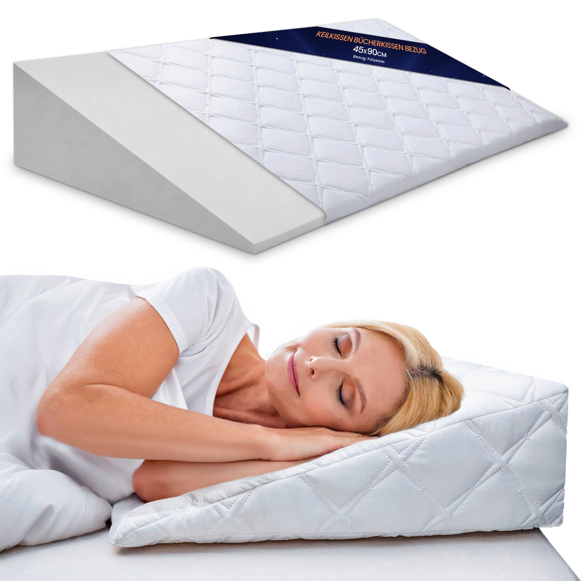 Bezug für Keilkissen Bett und Sofa Rückenkissen Kopfteil - 45 x 90 cm Überzug für Reflux Kissen Erwachsene Matratzenkeil Wedge Reading Pillow Baby Bettkeil und Lesekissen Zertifikat Oeko-Tex