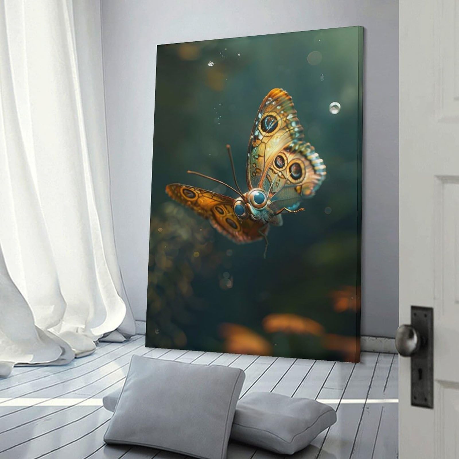 Junmoney Butterfly Sea Hanging Wall Art, 12x18inch(30x45cm), for Bedroom, Guest Room Or Reading Nook, Home Artwork with A Soft Interior Feel