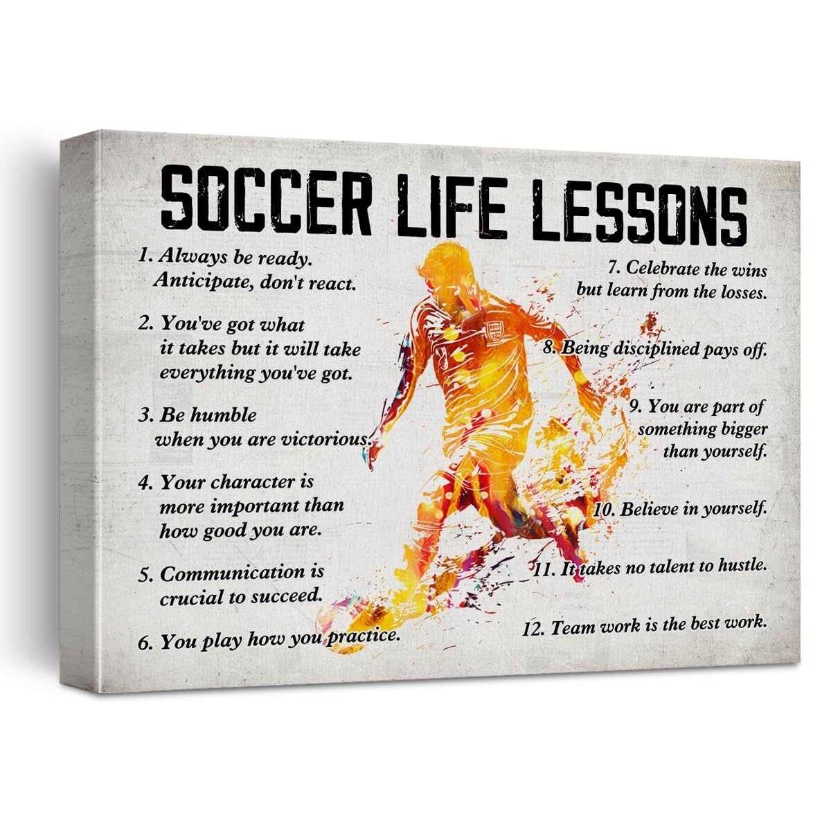 KCDFDVJFBM Soccer Life Lessons Wall-Art Canvas - Motivational Inspirational Poster for Men, Sports Themed Decor for Man Cave, Office - Ideal Soccer Gift for Him(Unframed,08x12inch(20x30cm))