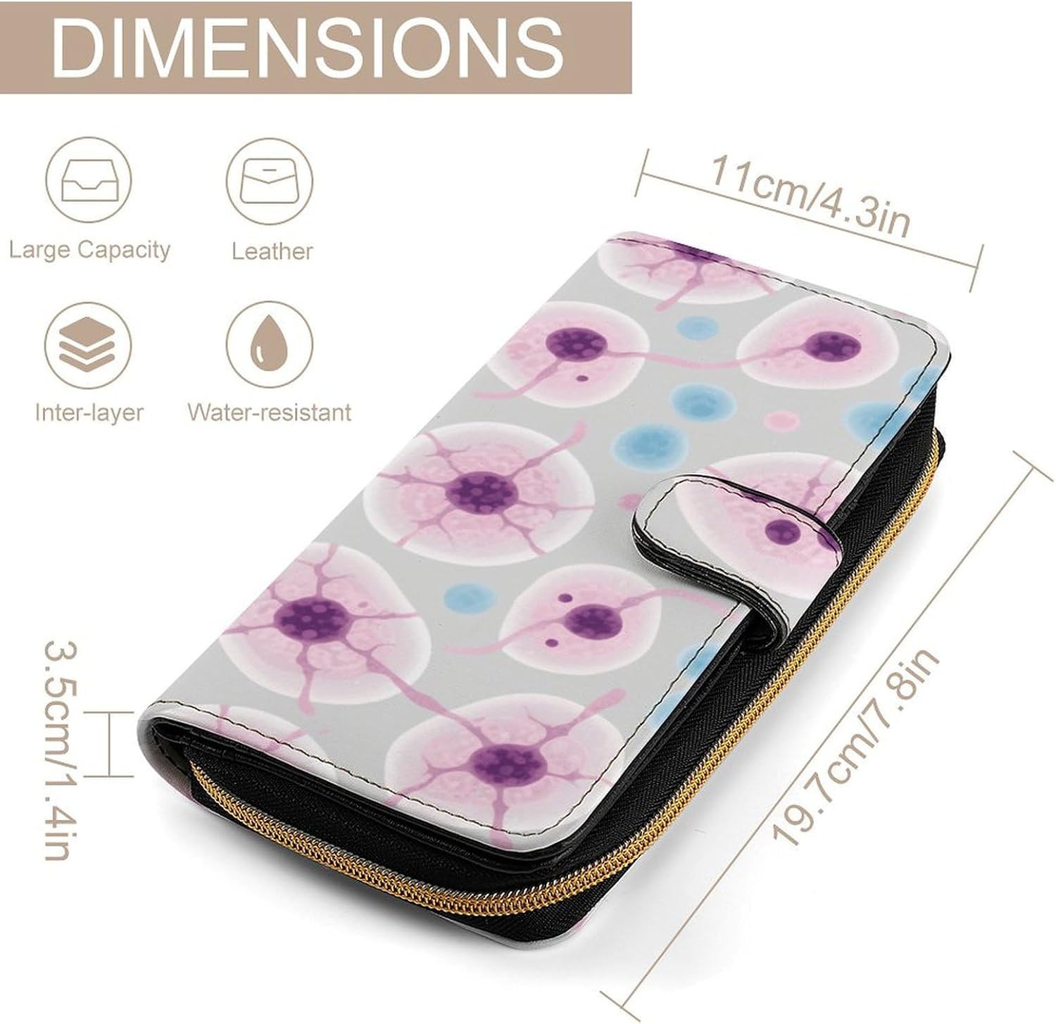 Cell Division Wallet,PU Leather Material, Small Wallet,Bifold with Zipper, Travel Wallet,Compact And Portable for Men And Women 7.8 * 4.3 * 1.4 Inches
