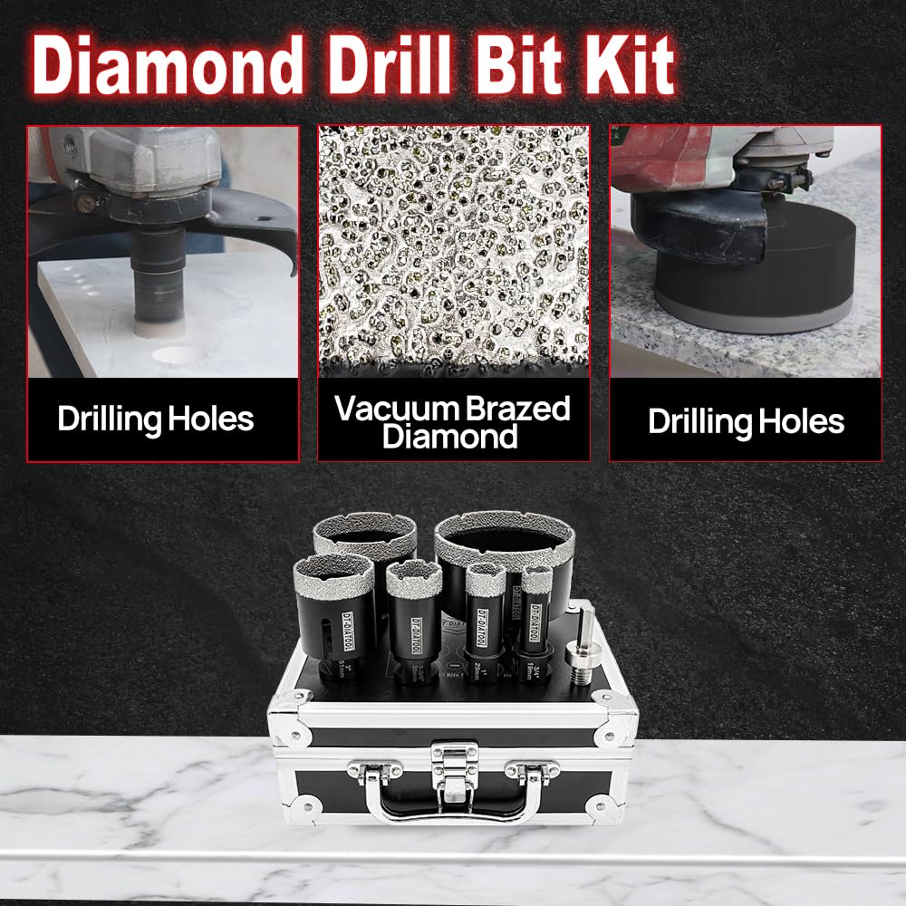DT-DIATOOL Diamond Drill Bits 19/25/35/51/76/102mm for Porcelain Tile Ceramic Marble Granite Stone Hole Saw Kit (6-Pack)