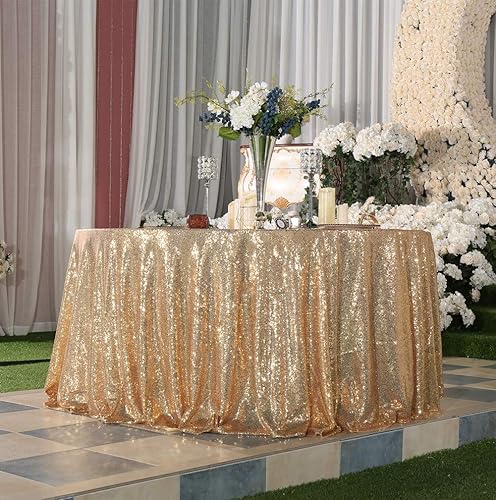 Miniatura 10 de SquarePie Mantel redondo de lentejuelas plateado de 72 pulgadas brillante para boda, fiesta de cumpleaños, Navidad