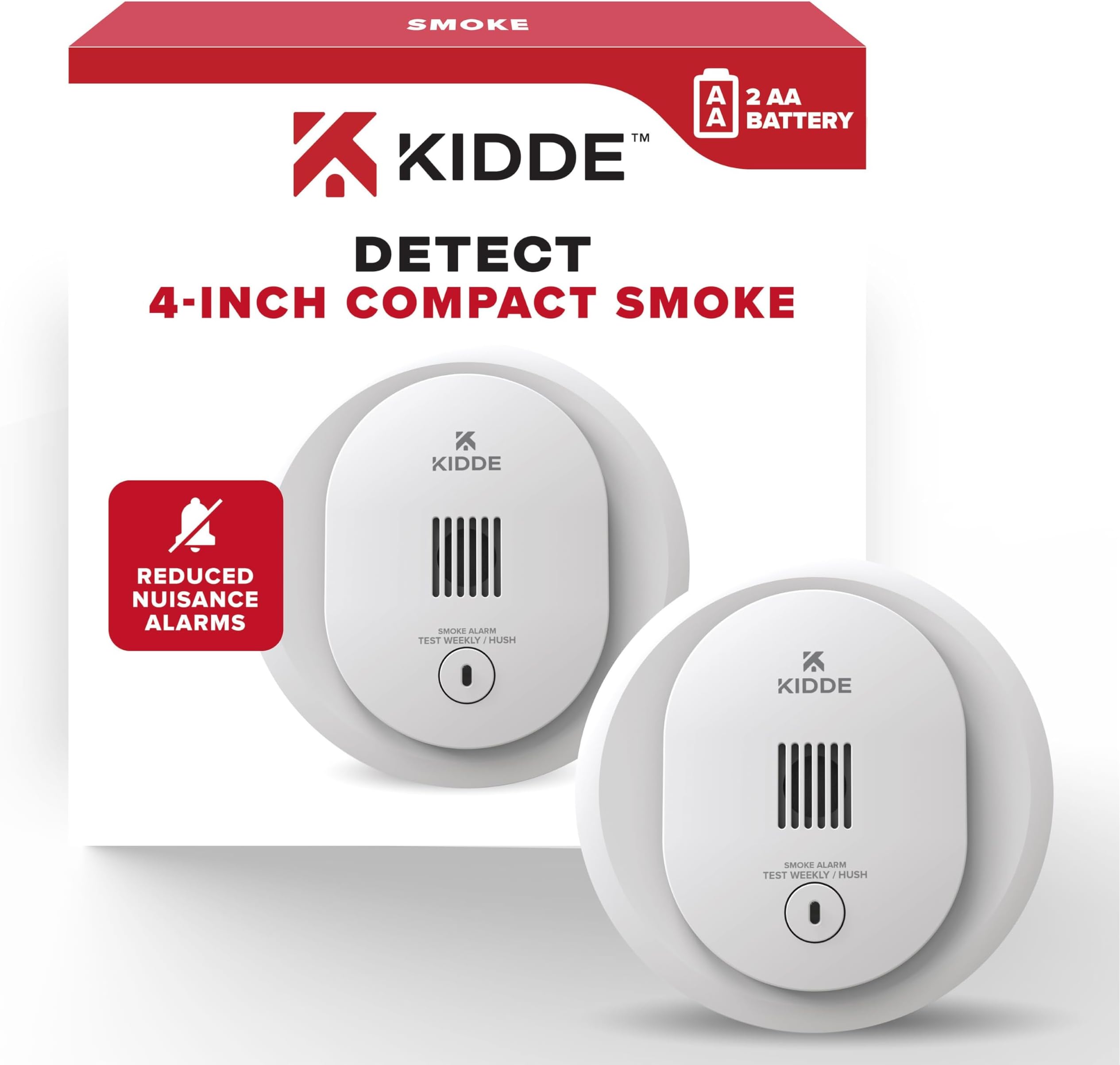 Kidde Smoke Detector, AA Battery Operated, Compact Size, LED Status Light, 85 dB Alarm, 4-inches, 10SDR