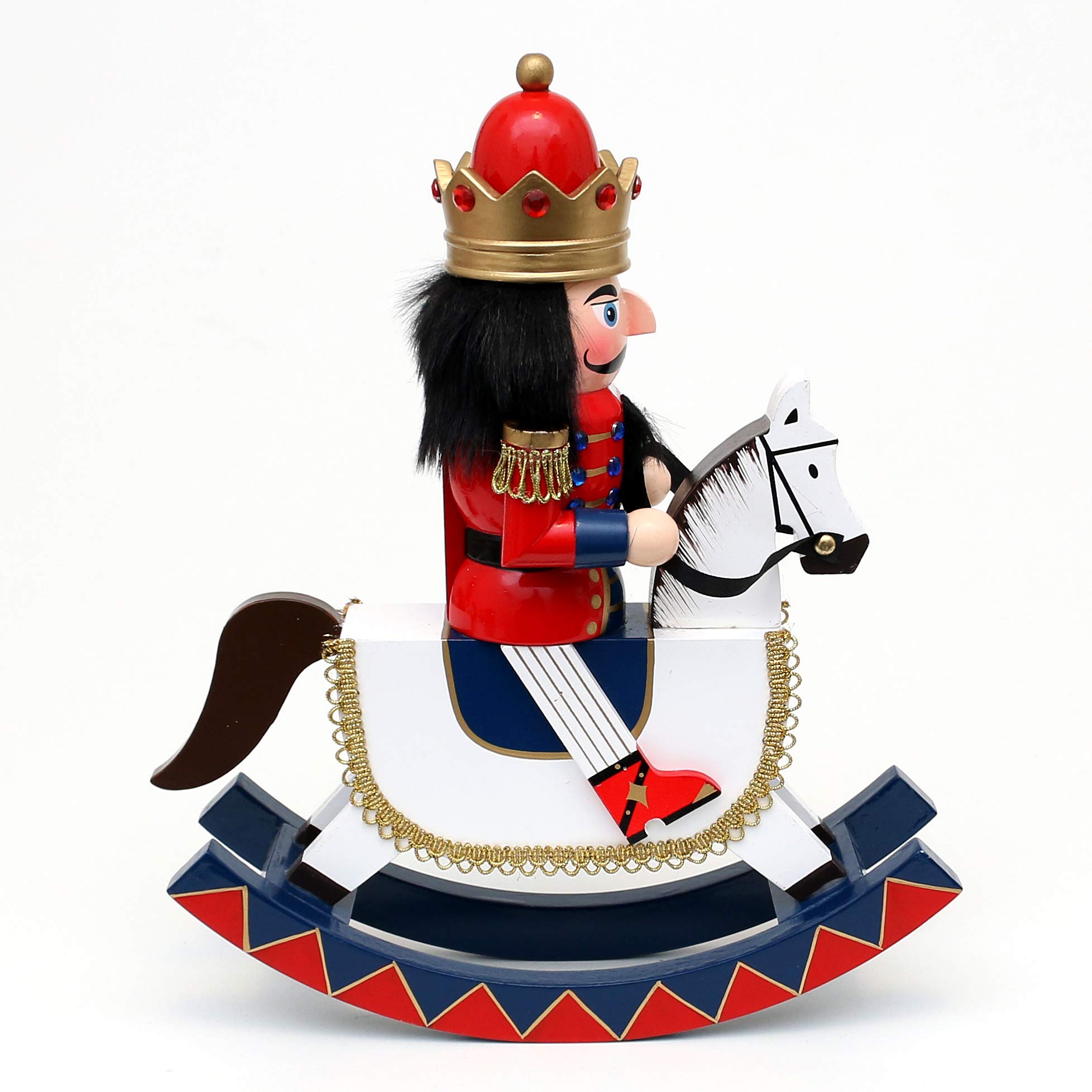 Dekohelden24 Drewniany dziadek do orzechów, król na biegunach konia w kolorze czerwonym/białym, 30 cm