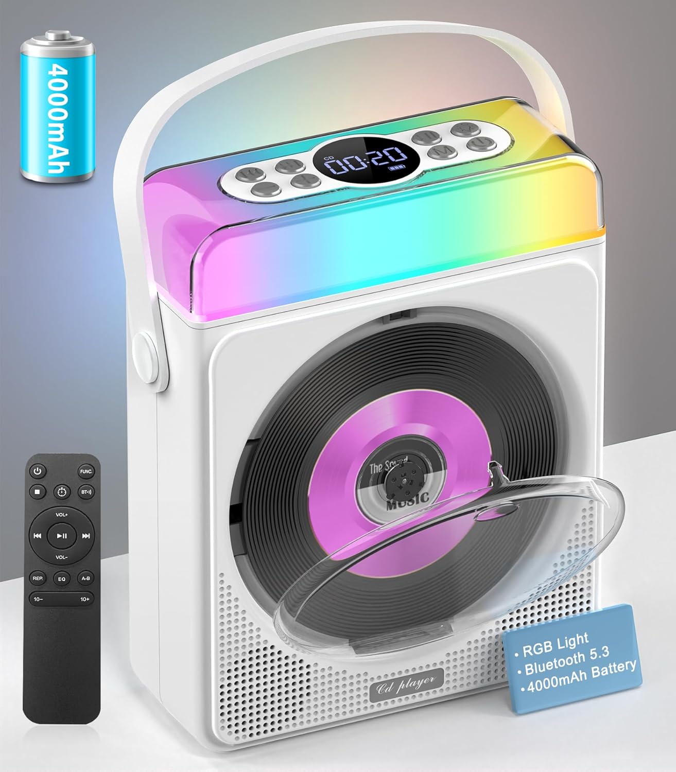 Portable CD Player with Bluetooth & RGB Lights