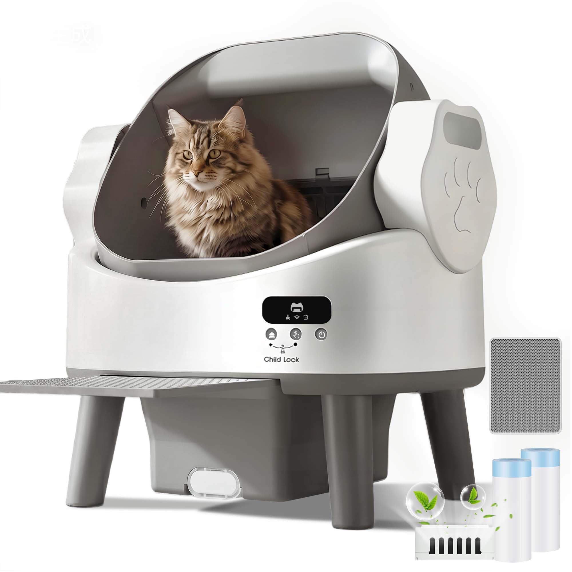 JUMMICO Self Cleaning Cat Litter Tray, Automatic Cat Litter Box for Large Cats Up to 10kg, Electric Automatic Litter Tray with Safety Protection & Odor Removal, Great for Multi-Cat Homes