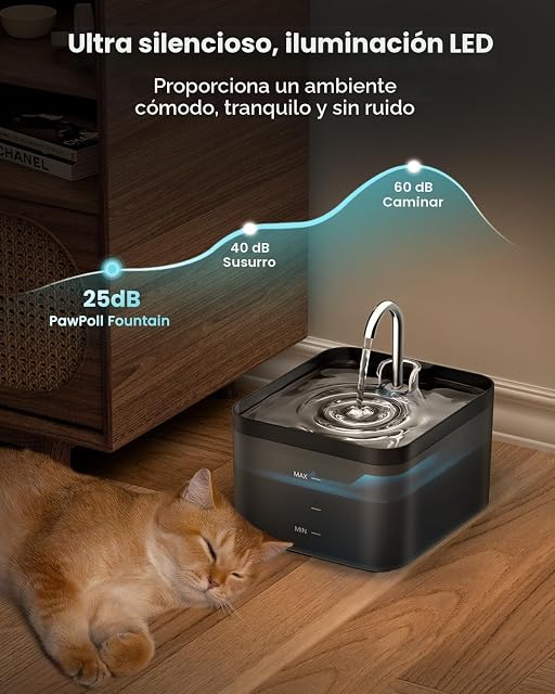 Foto 4 de 8 de PawPoll Fuente para Gatos, 2,2L Bebedero Gatos, Súper Silenciosa, Fácil de Limpiar