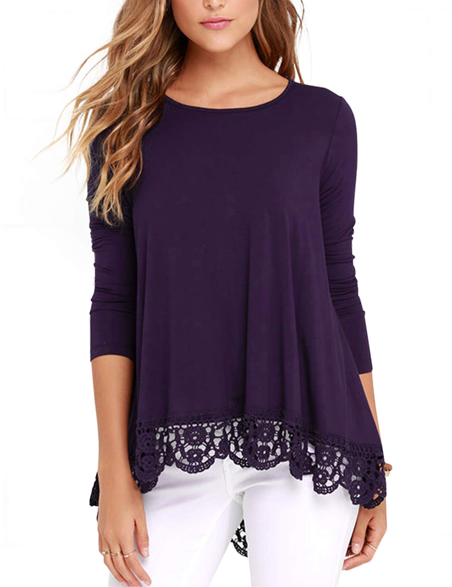 RAGEMALL Womens Cold Shoulder Tops Short Sleeve Lace Trim Tunic Blouse Top for Women