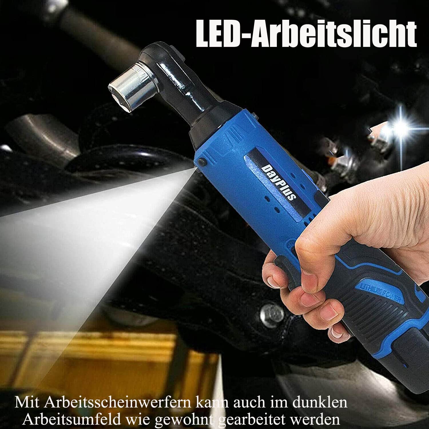 HSHa Llave de carraca con batería para instalación de travesaño, controlador de motor multifunción, herramienta de bricolaje, llave de carraca eléctrica con luz de trabajo LED, llave de carraca con