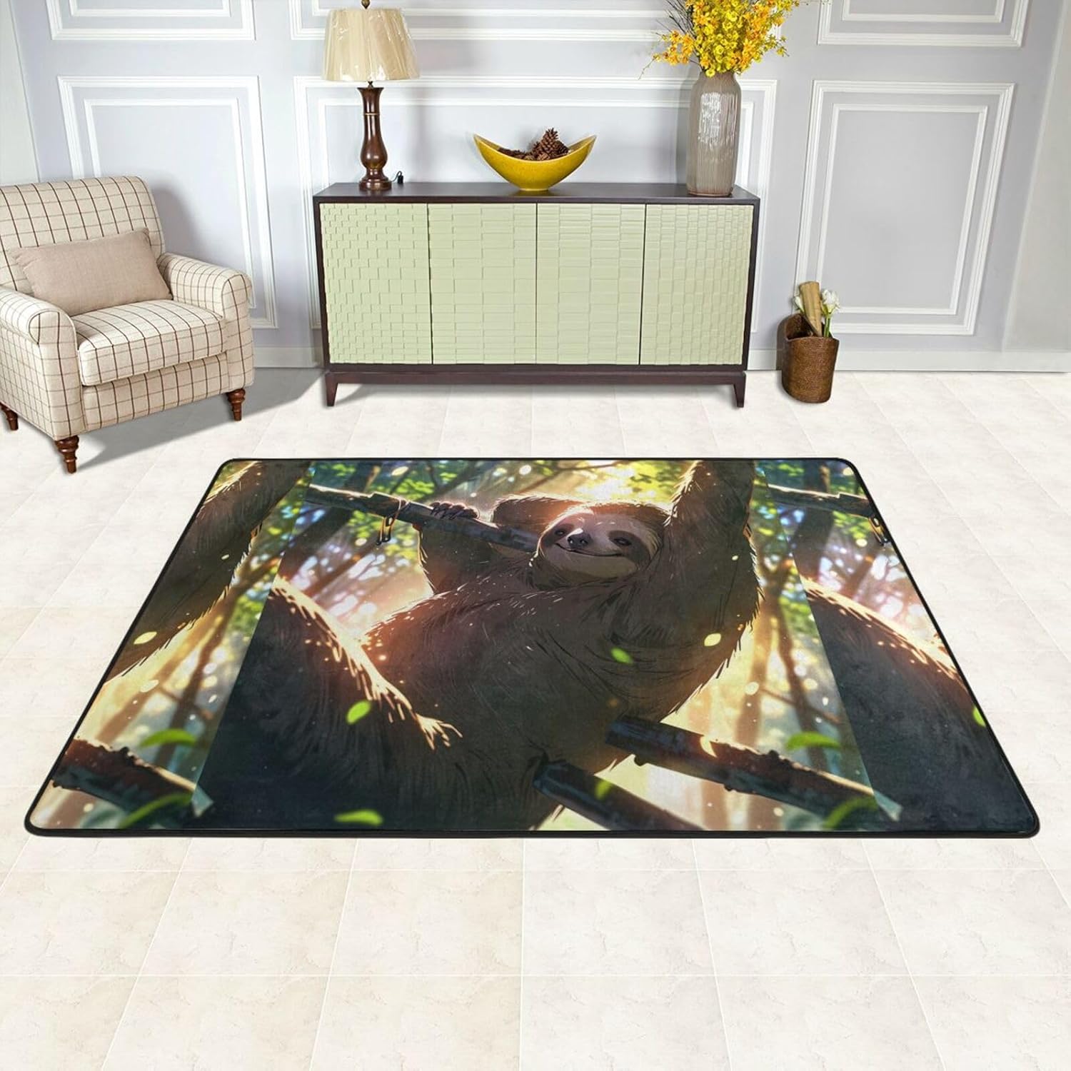 Lazy Sloth Prints Anti-Slip Floor mat Carpet Rug 72"x48" for Living Room Office Coffee Table Bed Balcony