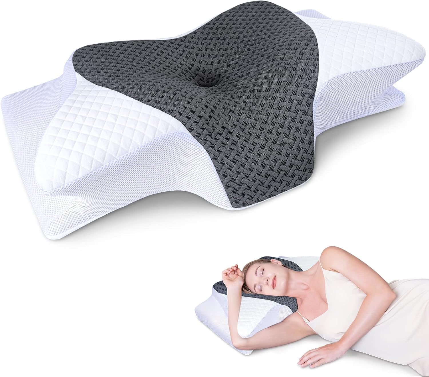 SAHEYER Cervical Pillow for Neck and Shoulder Pain Relief, Odorless Heated Neck Memory Foam Pillows for Sleeping, Ergonomic Orthopedic Support Bed Pillow for Side, Back and Stomach Sleepers, Grey