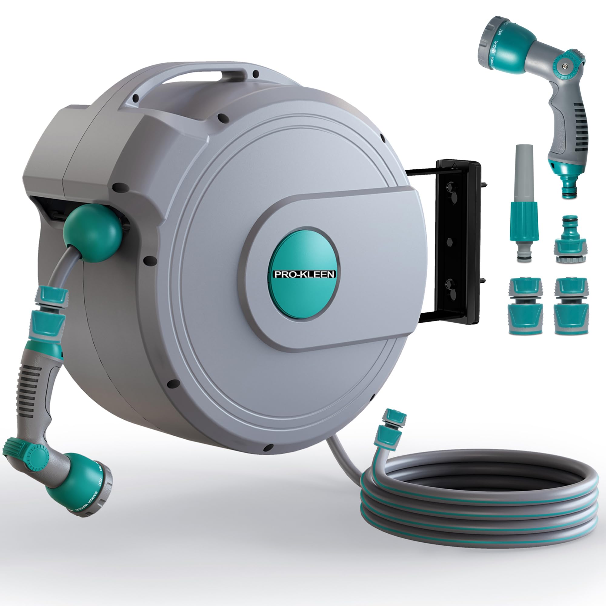 ProKleen Hose Pipe Reel 30M Attachments Wall Mountable Rotating Slow Retraction
