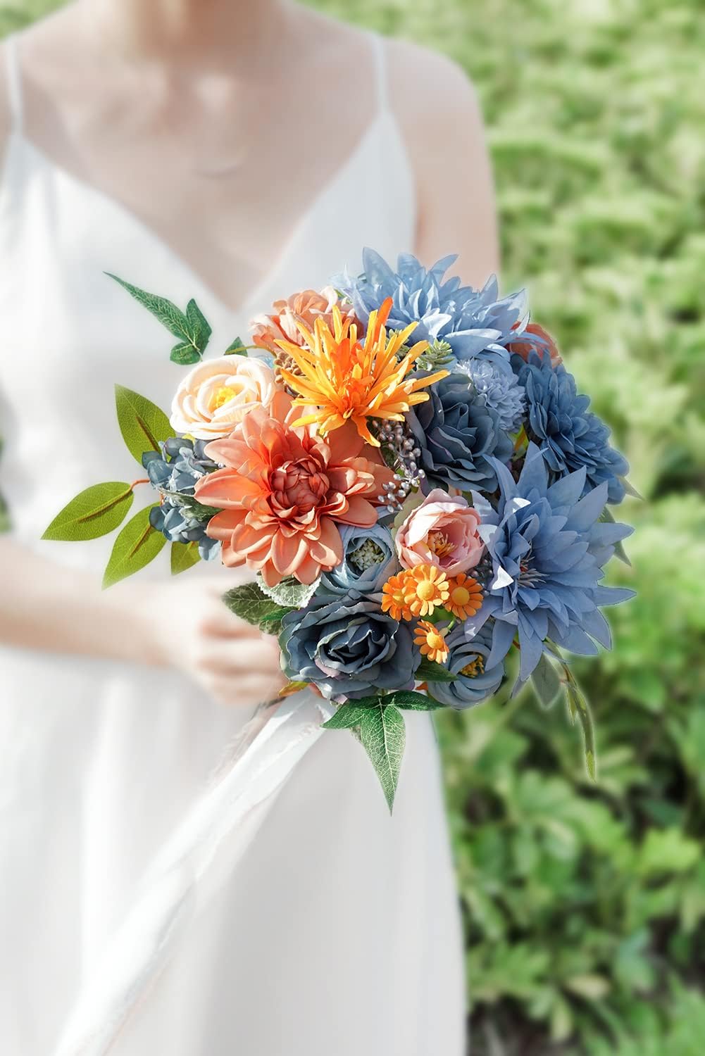 Blue Artificial Flowers Combo Pack, Faux Navy Flowers Wedding Combo Arrangement for DIY Wedding Bouquets Combo Arrangements Party Bridal baby shower centerpieces(Orange)