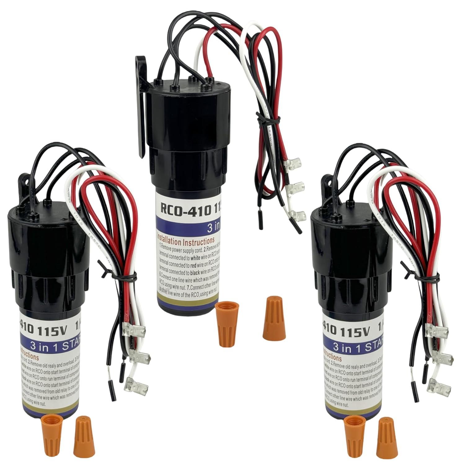 Rco410 3 in 1 Compressor Hard Start Capacitor Kit for Refrigerators & Freezers 1/4-1/3 H.p. 115Vac, Replaces TJ90RCO410, AP4503017, 600-410, ERP410, HS410, URC0410, RCO-410 (Pack 3) Rco410 3 in 1 Compressor Hard Start Capacitor Kit for Refrigerators & Freezers 1/4-1/3 H.p. 115Vac, Replaces TJ90RCO410, AP4503017, 600-410, ERP410, HS410, URC0410, RCO-410 (Pack 3)
