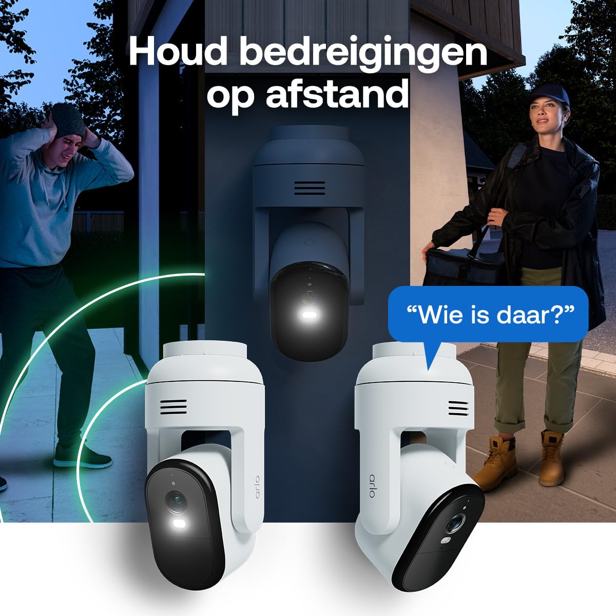 Arlo Essential 3 2K Pan-Tilt-Zoom, bezprzewodowa zewnętrzna kamera nadzorująca WiFi, kolor noktowizor, oświetlenie, syrena i dwukierunkowy dźwięk, test Arlo Secure w zestawie, 2 kamery białe