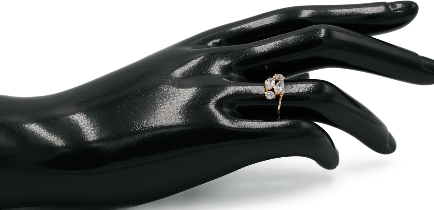 Delicate Marquise & Round Cut Cubic Zirconia CZ Engagement Ring, 18k Yellow Gold Filled Plated - Image 4