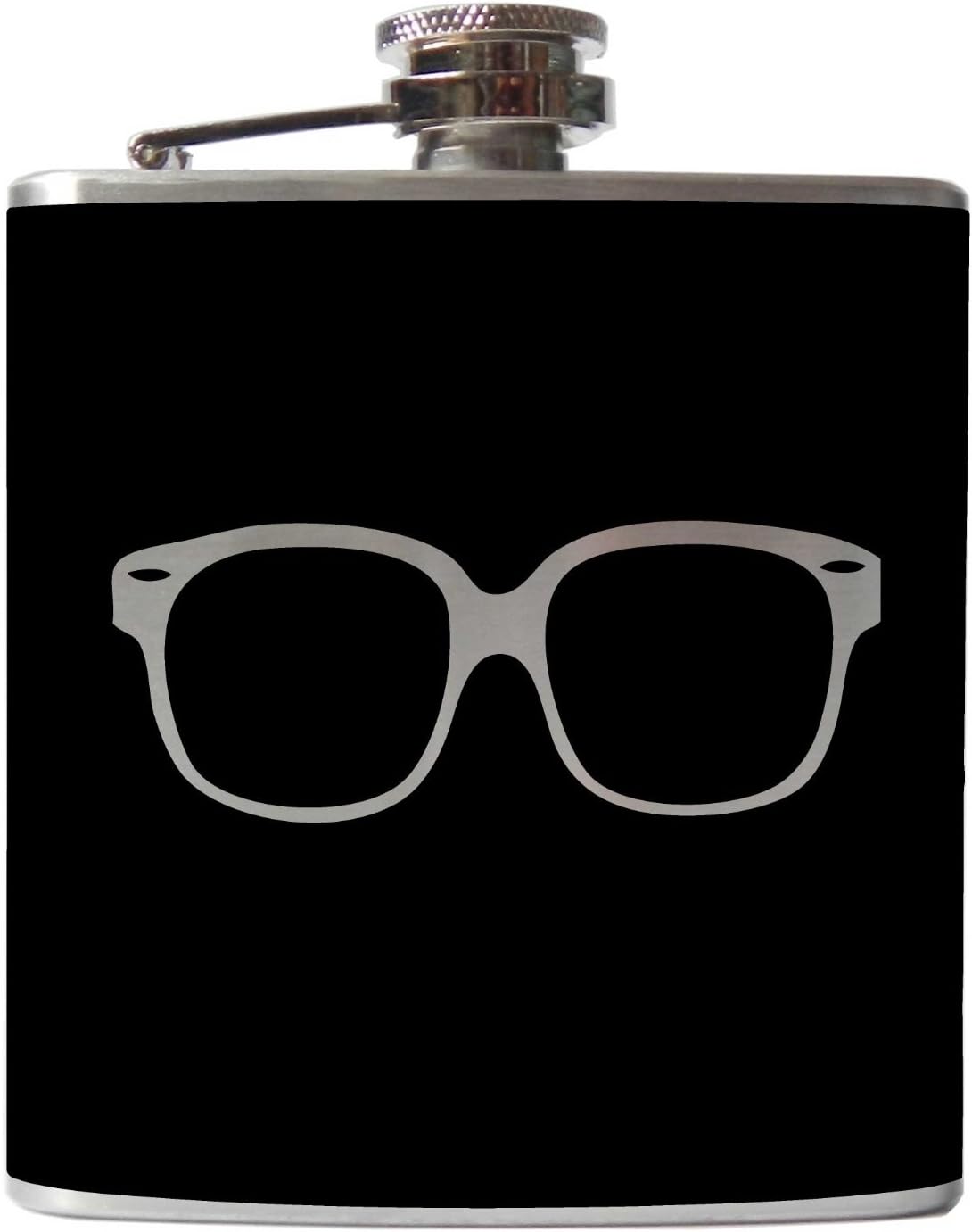 Hipster Glasses Flask- 6, 8 Ounce - Custom, Personalized- Many Colors (6 Ounce, Black-Matte)