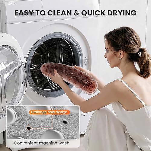 Miniatura 6 de Tapete de baño antideslizante, 39 x 16 pulgadas, extra grande, con orificios de drenaje y ventosas, lavable a máquina, color blanco