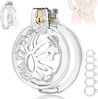 Vista 7 de Jaula de castidad para pene masculino - ACUMUM Dispositivos de castidad de silicona suave, jaulas de castidad sissy con 6 anillos para pene