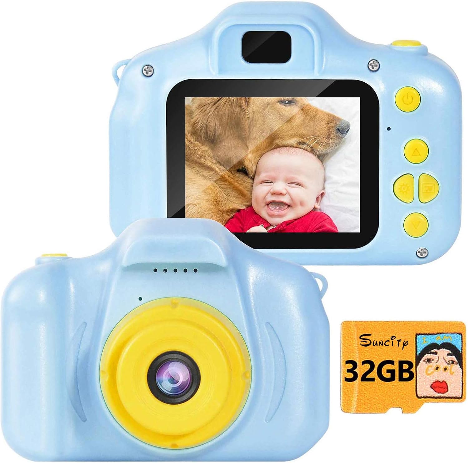 SUNCITY Kids Camera Christmas Birthday Gifts for Boys Girls Age 3-8, Video Camera Toys for Children Toddlers 2 Inch Screen 1080P (32GB Memory Card included, Light Blue)