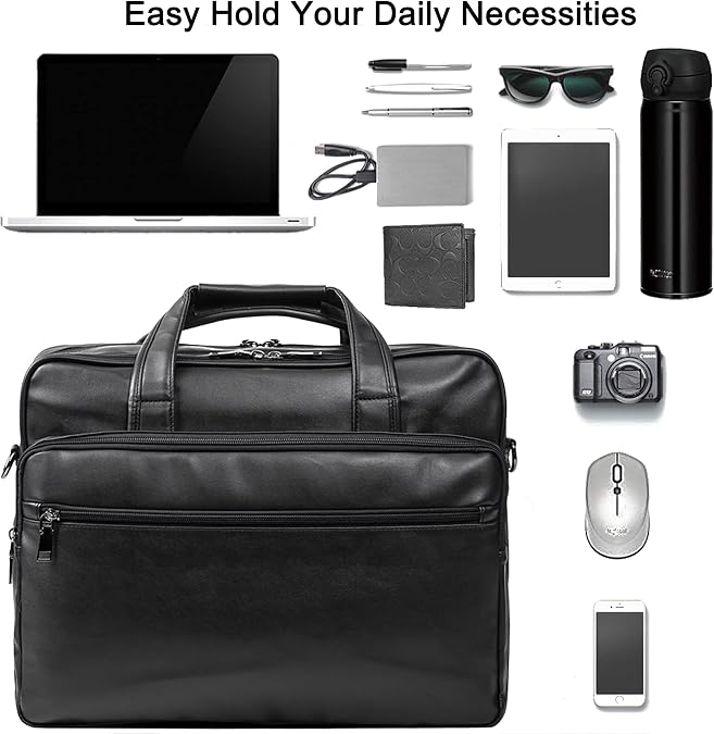 seyfocnia Leather Laptop Bag, Men's 15.6 Inche 17.3 Inche Messenger Briefcase Business Satchel Computer Handbag Shoulder Bag