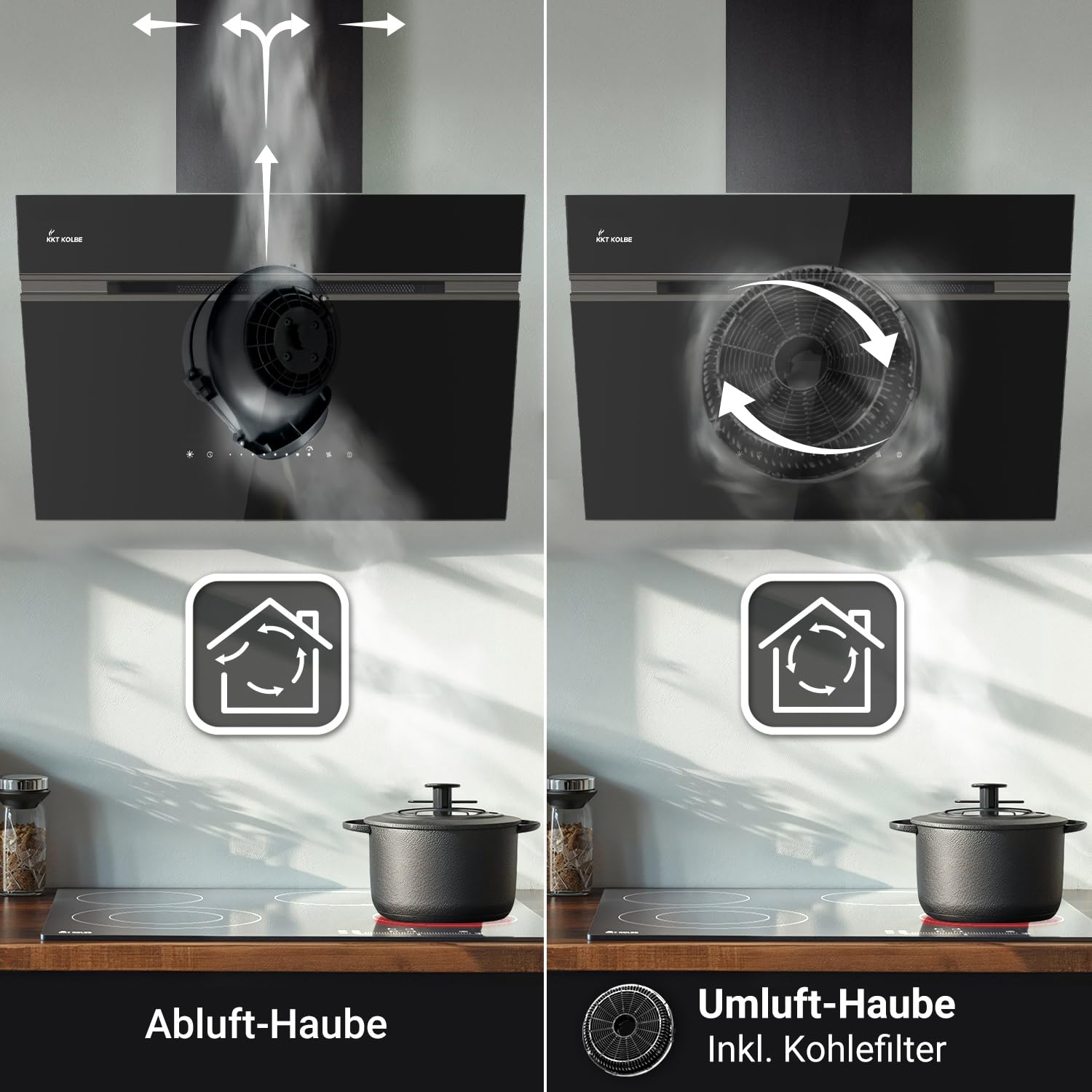 KKT KOLBE Dunstabzugshaube 60 cm 782 cbm/h Umluft Abluft Kopffrei Wandhaube Schwarz Glas WiFi SensorTouch LED