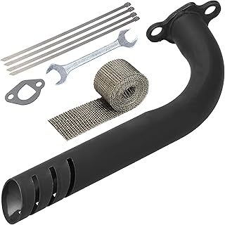 Upgrade Header Exhaust Pipe Kit Black with Heat Shield Wrap Roll for Non Hemi Predator 212cc 196cc 6.5hp GX160 GX200 BT200X CT200U KT196 TrailMaster Baja Warrior MB200 Mini Bike Go Kart Engine