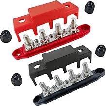 250A Bus Bar Power Distribution Block 12V/24V/48V - 4-Post 3/8'' M10 Studs with Cover - for Marine, Automotive, Solar, RV, Boat Battery Systems - Red & Black Pair Set