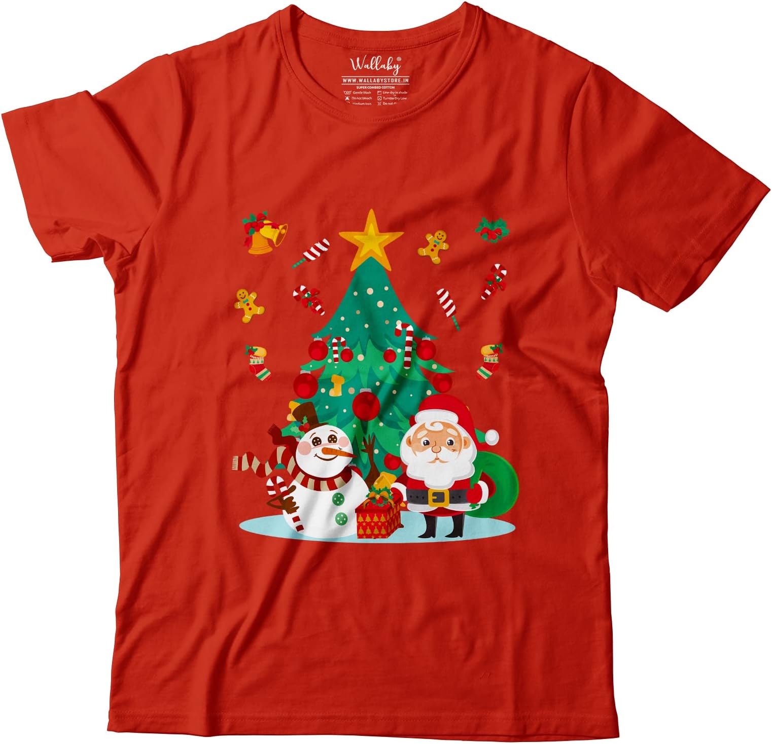 WALLABY KIDSBoys & Girls Cute Christmas Theme T-Shirt Santa Claus Party 100% Cotton Unisex Kids T-Shirt