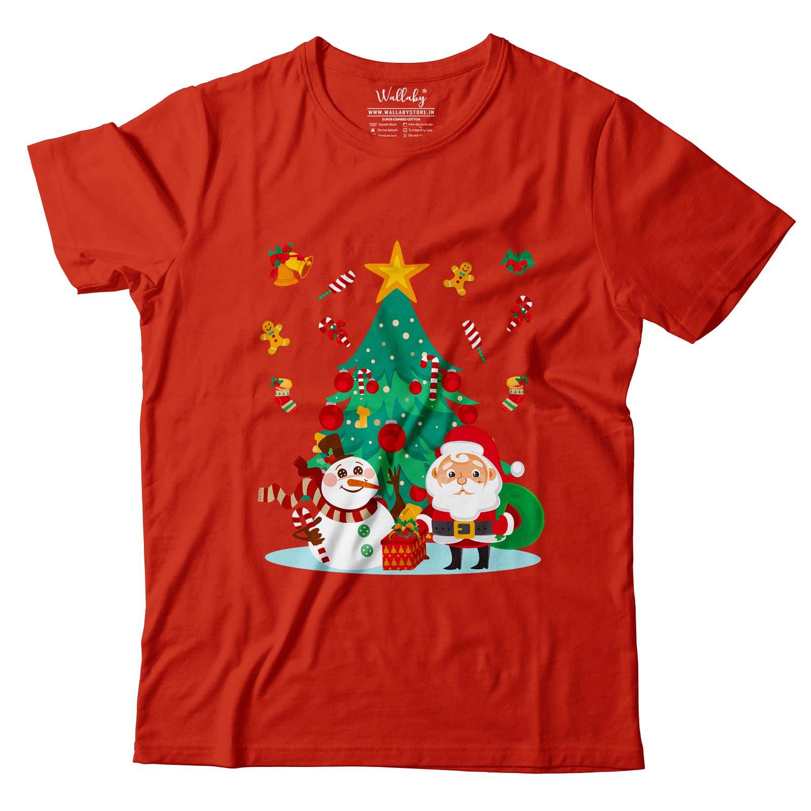 WALLABY KIDSBoys & Girls Cute Christmas Theme T-Shirt Santa Claus Party 100% Cotton Unisex Kids T-Shirt