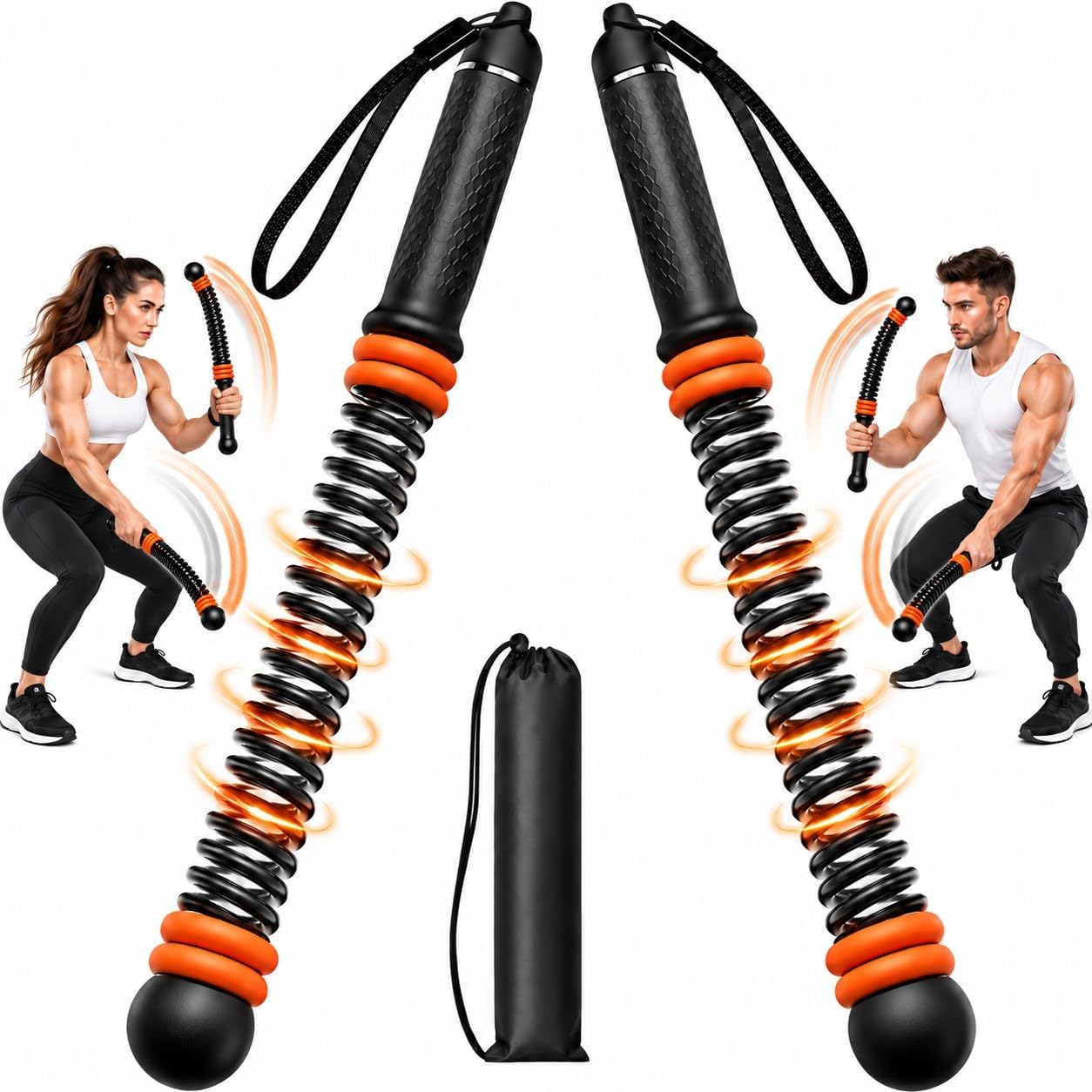 Cordless Weighted Battle Ropes – Adjustable Tension Ropeless Exercise Ropes, Portable Design with Non-Slip Grips, Black