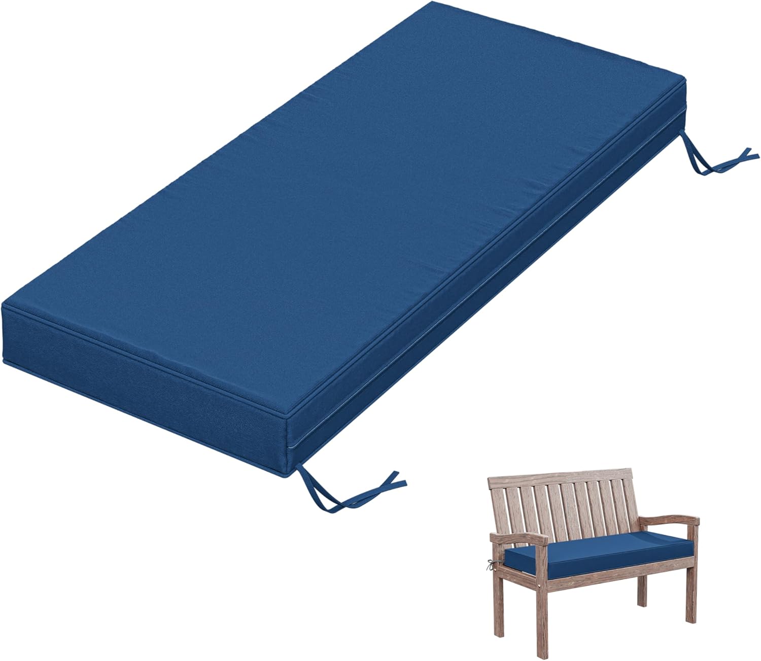 Outdoor Bench Cushion 42 X 18 X 3.5 Inch Thick Waterproof Patio Furniture Cushions, Patio Porch Swing Replacement Seat Pad with Tie Straps and Anti-Slip, for Backyard Garden, Blue