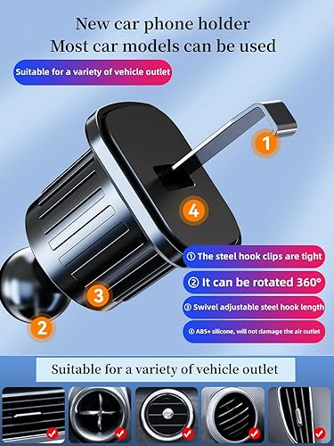 Miniatura 6 de Soporte para teléfono de coche con brazo giratorio giratorio, soporte de teléfono con ventilación de coche manos libres con clip de ventilación de